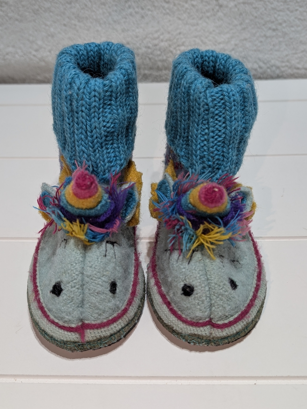 Haflinger Blue Knit Unicorn European Boiled Wool Slipper Boots Toddler Girl Sz 7
